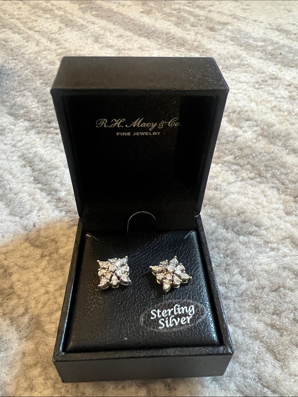 Sterling Silver 925 Floral Cluster Stud Earrings